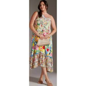 Anthropologie Sarah Campbell Dress Womens M Multicolor One-Shoulder